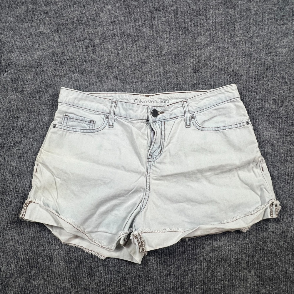 Calvin Klein Boyfriend Denim Shorts Womens 4 Blue Light Wash Mid Rise Raw Hem